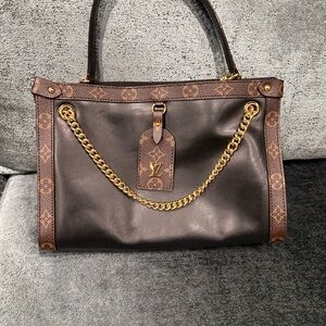 Louis Vuitton Dark Brown Monogram Shoulder Bag with Gold Chain